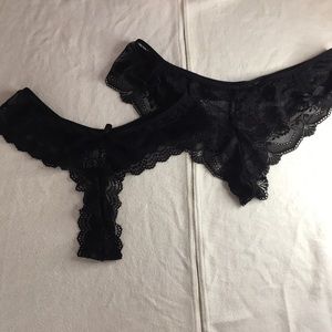 B9 New Bundle of 2 Womens Thong/Cheeky Panties Lacey Sheer Black Size Large